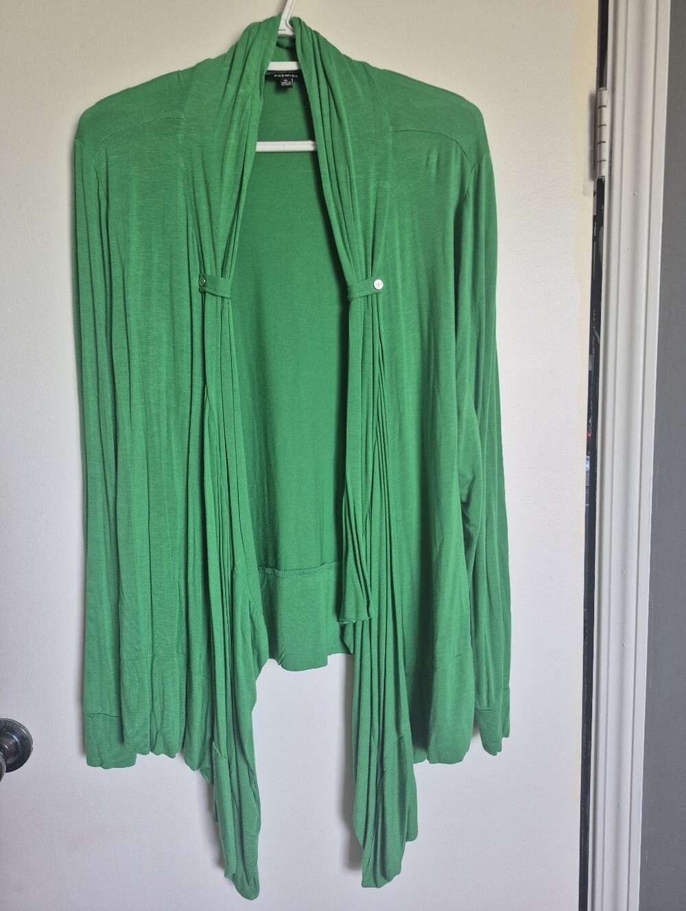 Premise Bright Green Draped Open-Front Cardigan